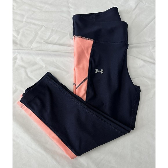 Under Armour Ladies Blue Pink Activewear Capri Pants Leggings 19” Inseam Workout - Picture 1 of 4